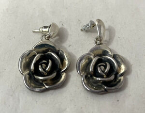PZ Israel 925 Sterling Silver Rose Flower Dangle Earrings
